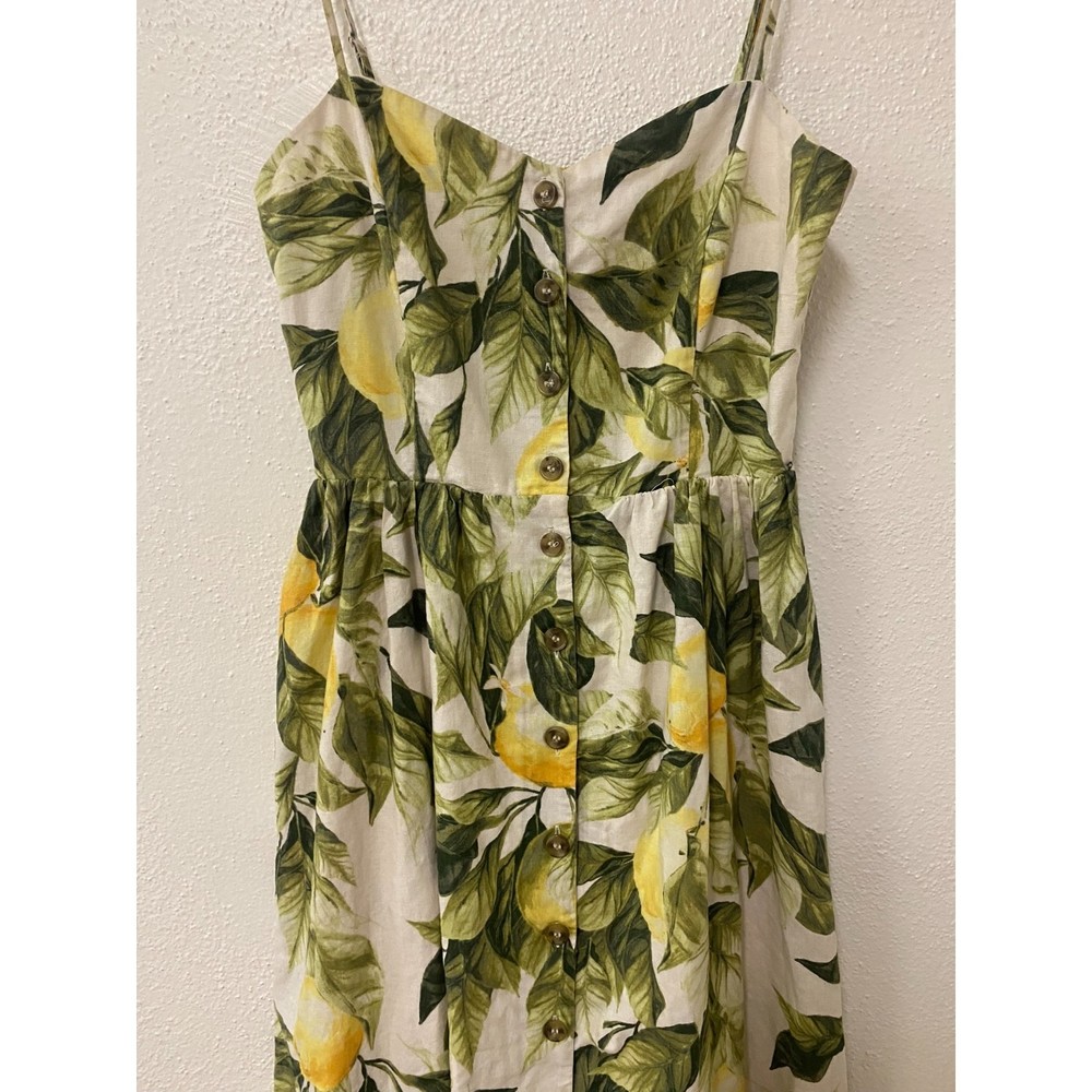 H&M Lemon Leaf Button Linen Blend Midi Dress Size… - image 5